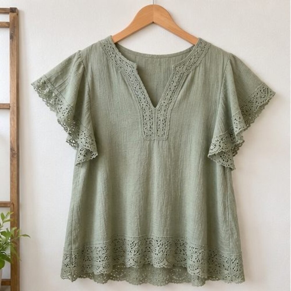 Sage Lace Trim Top